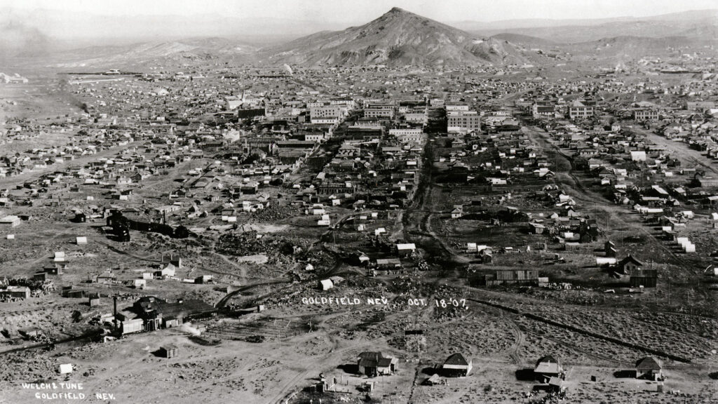 historical image of goldfield, nevada during its peak boom years