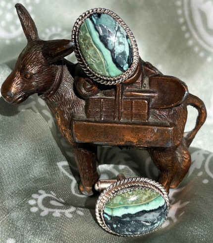 mystic sage turquoise, song dog silver, nevada turquoise cufflinks