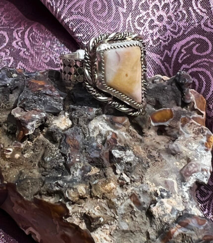 Nevada chalcedony ring, chalcedony ring, song dog silver, made in nevada, nevada ring