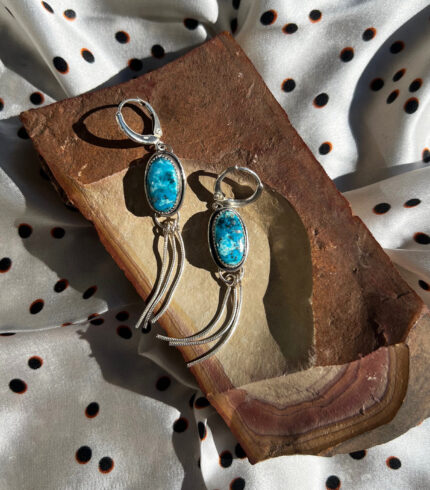 morenci turquoise, morenci turquoise earrings, song dog silver