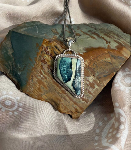 mystic sage pendant, song dog silver, nevada turquoise