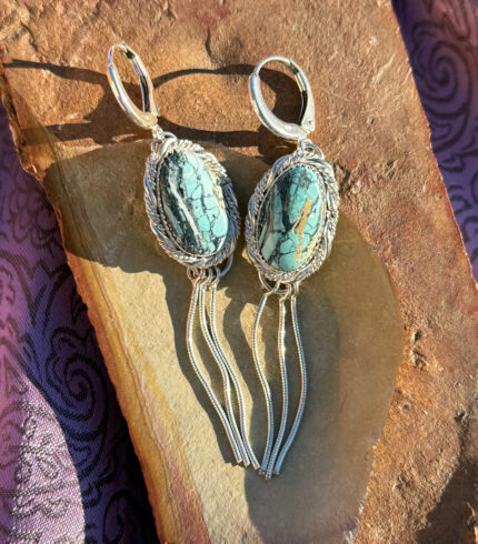 nevada turquoise earrings, song dog silver, made in nevada, nevada turquoise