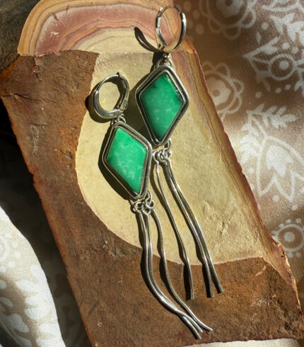 emerald rose turquoise, song dog silver, nevada turquoise earrings