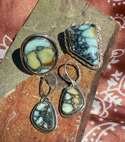 aloe turquoise, song dog silver, custom order, nevada turquoise, sydney martinez