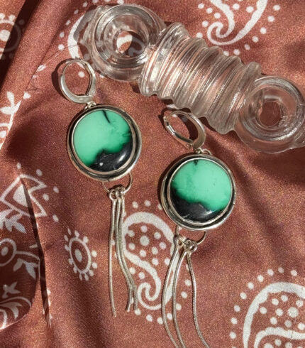 turquoise earrings, song dog silver, made in nevada, sydney martinez