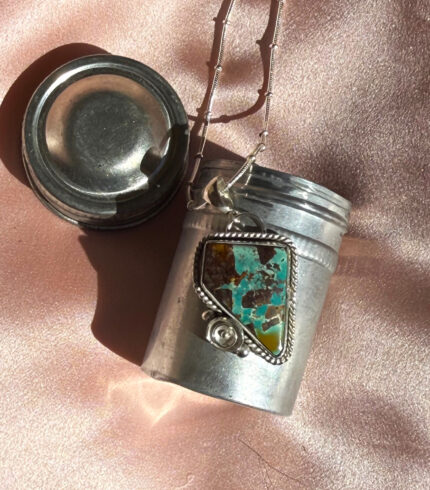 nevada turquoise pendant, royston turquoise, song dog silver, sydney martinez