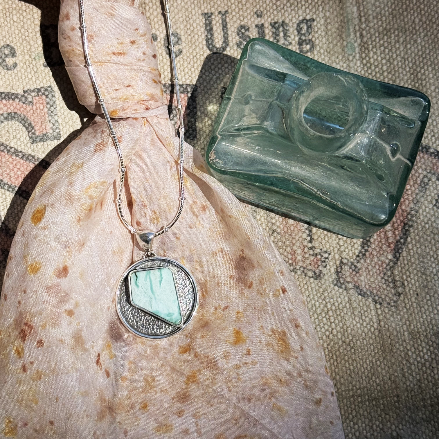 nevada turquoise pendant, song dog silver, sydney martinez, nevada turquoise necklace