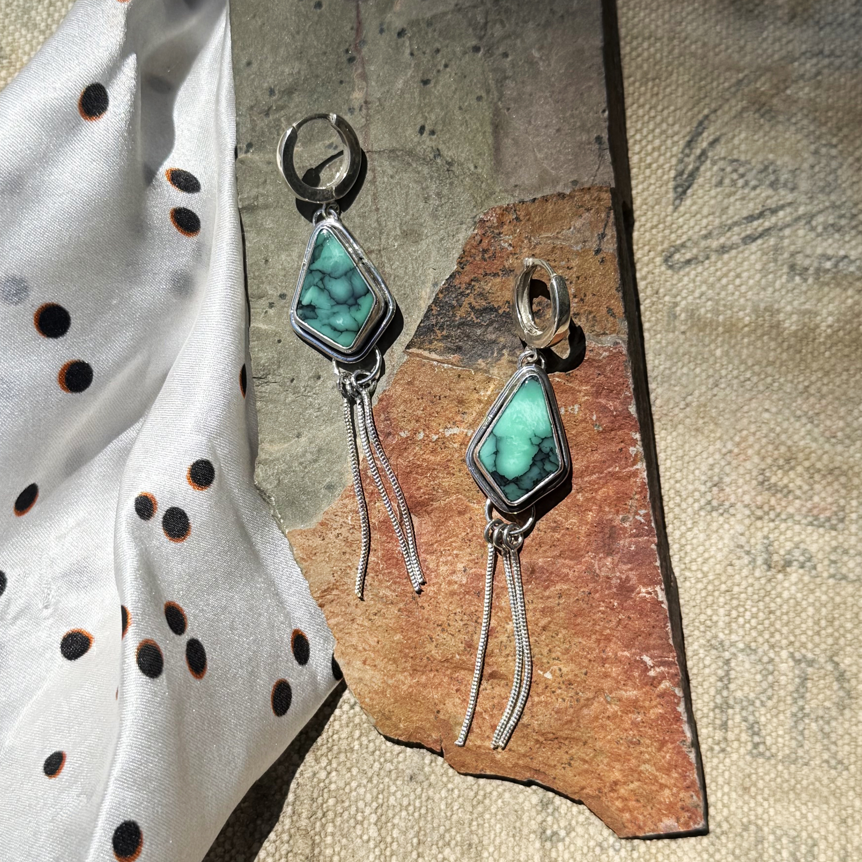 Emerald Rose, Turquoise earrings, song dog silver, sydney martinez