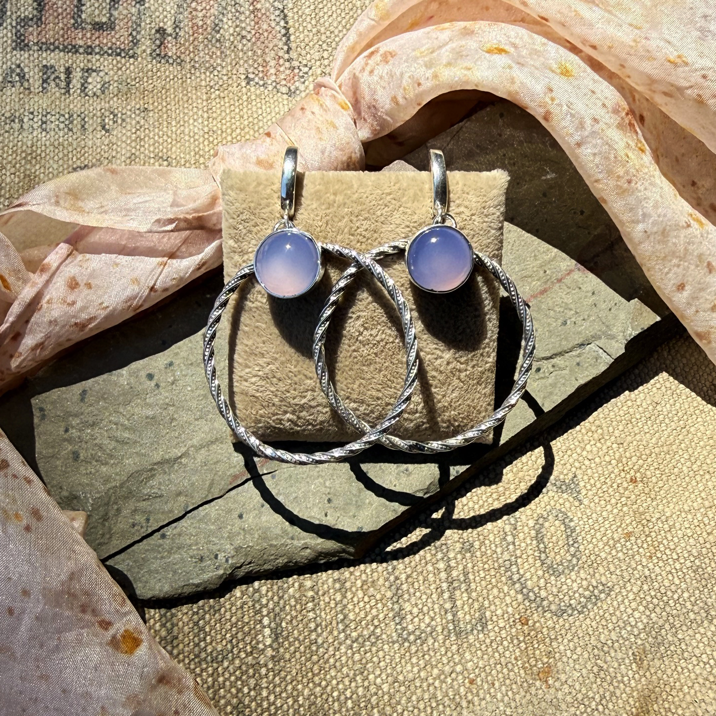 sterling and purple chalcedony hoops, song dog silver, sydney martinez, made in nevada, nevada made