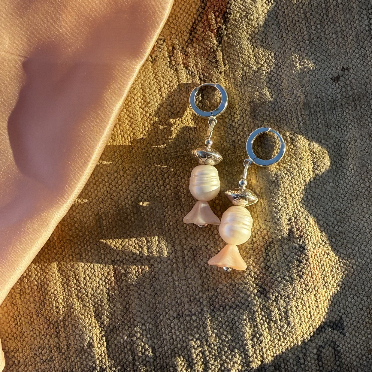 navajo pearls, handmade earrings, song dog silver, sydney martinez